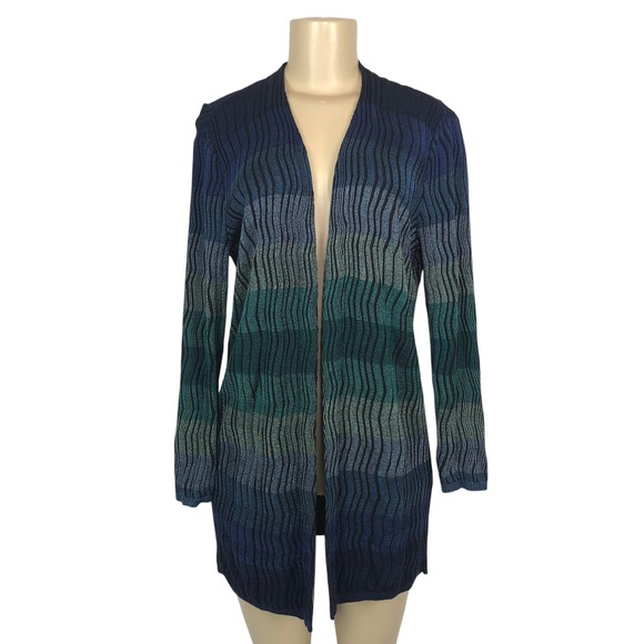 Chico's Sweaters - Chico's Multicolor Ombre Ribbed Wave Knit Open Front Cardigan Sweater Size M